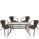 14990533 Σετ Τραπεζαρία Κήπου ArteLibre SUN Καφέ Rattan/Γυαλί/Μέταλλο Με 4 Πολυθρόνες 14990533 Καφέ