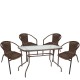 14990534 Σετ Τραπεζαρία Κήπου ArteLibre VULCAN Καφέ Rattan/Γυαλί/Μέταλλο Με 4 Πολυθρόνες 14990534 Καφέ