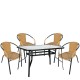 14990535 Σετ Τραπεζαρία Κήπου ArteLibre SUN Μαύρο/Μπεζ Rattan/Γυαλί/Μέταλλο Με 4 Πολυθρόνες 14990535 Μπεζ/Μαύρο