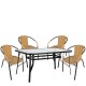14990536 Σετ Τραπεζαρία Κήπου ArteLibre SUN Μαύρο/Μπεζ Rattan/Γυαλί/Μέταλλο Με 4 Πολυθρόνες 14990536 Μπεζ/Μαύρο