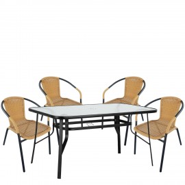 14990537 Σετ Τραπεζαρία Κήπου ArteLibre SUN Μαύρο/Μπεζ Rattan/Γυαλί/Μέταλλο Με 4 Πολυθρόνες 14990537 Μπεζ/Μαύρο