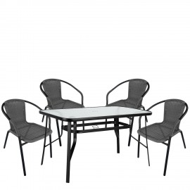 14990539 Σετ Τραπεζαρία Κήπου ArteLibre SUN Μαύρο/Γκρι Rattan/Γυαλί/Μέταλλο Με 4 Πολυθρόνες 14990539 Γκρι/Μαύρο