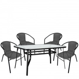 14990540 Σετ Τραπεζαρία Κήπου ArteLibre SUN Μαύρο/Γκρι Rattan/Γυαλί/Μέταλλο Με 4 Πολυθρόνες 14990540 Γκρι/Μαύρο