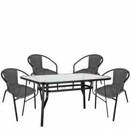 14990541 Σετ Τραπεζαρία Κήπου ArteLibre SUN Μαύρο/Γκρι Rattan/Γυαλί/Μέταλλο Με 4 Πολυθρόνες 14990541 Γκρι/Μαύρο
