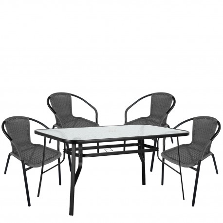 14990541 Σετ Τραπεζαρία Κήπου ArteLibre SUN Μαύρο/Γκρι Rattan/Γυαλί/Μέταλλο Με 4 Πολυθρόνες 14990541 Γκρι/Μαύρο