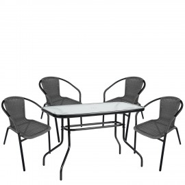 14990542 Σετ Τραπεζαρία Κήπου ArteLibre VULCAN Μαύρο/Γκρι Rattan/Γυαλί/Μέταλλο Με 4 Πολυθρόνες 14990542 Γκρι/Μαύρο
