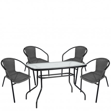 14990542 Σετ Τραπεζαρία Κήπου ArteLibre VULCAN Μαύρο/Γκρι Rattan/Γυαλί/Μέταλλο Με 4 Πολυθρόνες 14990542 Γκρι/Μαύρο
