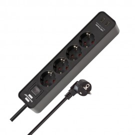 Πολύπριζο 4 θέσεων με 2 x USB-C και διακόπτη BRENNENSTUHL 1153240106 Ecolor μάυρο