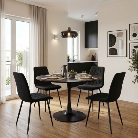 200-001425 Τραπεζαρία Balou-Noor pakoworld σετ 5τεμ MDF μαύρο-ύφασμα μαυρο Φ120x73εκ
