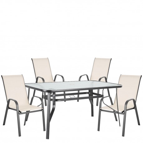 14990571 Σετ Τραπεζαρία Κήπου ArteLibre SUN Κρεμ/Γκρι Γυαλί/Textilene/Μέταλλο Με 4 Πολυθρόνες 14990571 Γκρι/Μπεζ