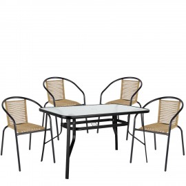 14990590 Σετ Τραπεζαρία Κήπου ArteLibre SUN Μαύρο/Φυσικό Rattan/Γυαλί/Μέταλλο Με 4 Πολυθρόνες 14990590 Φυσικό/Μαύρο