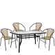 14990591 Σετ Τραπεζαρία Κήπου ArteLibre SUN Μαύρο/Φυσικό Rattan/Γυαλί/Μέταλλο Με 4 Πολυθρόνες 14990591 Φυσικό/Μαύρο