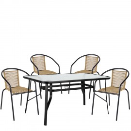 14990591 Σετ Τραπεζαρία Κήπου ArteLibre SUN Μαύρο/Φυσικό Rattan/Γυαλί/Μέταλλο Με 4 Πολυθρόνες 14990591 Φυσικό/Μαύρο