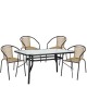 14990592 Σετ Τραπεζαρία Κήπου ArteLibre SUN Μαύρο/Φυσικό Rattan/Γυαλί/Μέταλλο Με 4 Πολυθρόνες 14990592 Φυσικό/Μαύρο
