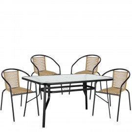 14990592 Σετ Τραπεζαρία Κήπου ArteLibre SUN Μαύρο/Φυσικό Rattan/Γυαλί/Μέταλλο Με 4 Πολυθρόνες 14990592 Φυσικό/Μαύρο