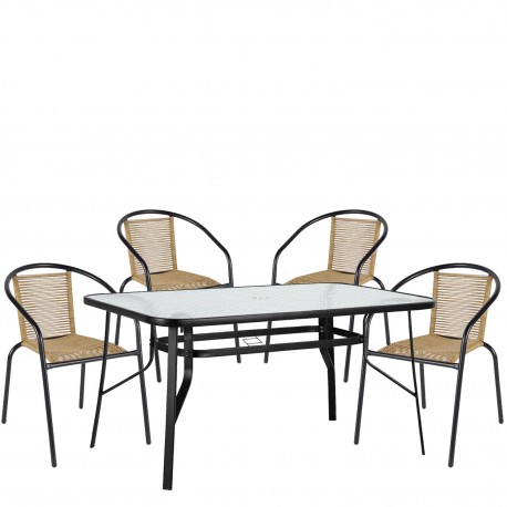 14990592 Σετ Τραπεζαρία Κήπου ArteLibre SUN Μαύρο/Φυσικό Rattan/Γυαλί/Μέταλλο Με 4 Πολυθρόνες 14990592 Φυσικό/Μαύρο