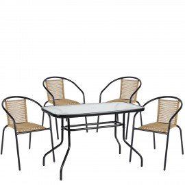 14990593 Σετ Τραπεζαρία Κήπου ArteLibre VULCAN Μαύρο/Φυσικό Rattan/Γυαλί/Μέταλλο Με 4 Πολυθρόνες 14990593 Φυσικό/Μαύρο