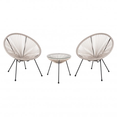ΣΕΤ ΕΞΩΤΕΡΙΚΟΥ ΧΩΡΟΥ 3ΤΜΧ ACAPULCO HM11861.03 P.E.RATTAN ΕΚΡΟΥ-ΜΕΤΑΛΛΟ ΣΕ ΜΑΥΡΟ
