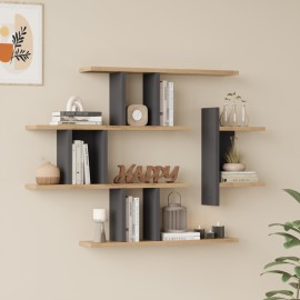 176-000238 Ραφιέρα τοίχου Ledia pakoworld oak με ανθρακί 110,6x14,5x78εκ