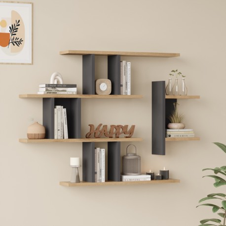 176-000238 Ραφιέρα τοίχου Ledia pakoworld oak με ανθρακί 110,6x14,5x78εκ