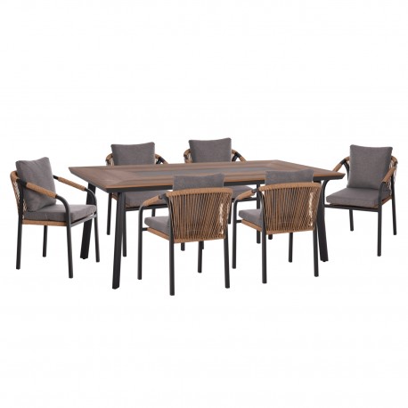 ΣΕΤ ΤΡΑΠΕΖΑΡΙΑΣ 7ΤΜΧ MAERLY HM10826.13 ΑΛΟΥΜΙΝΙΟ & ΜΑΞΙΛΑΡΙΑ ΣΚΟΥΡΟ ΓΚΡΙ--POLYWOOD