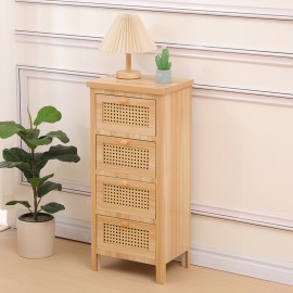 370-000039 Συρταριέρα Scandy pakoworld ξύλο πεύκου-rattan σε φυσική απόχρωση 34.5x26x78.5εκ