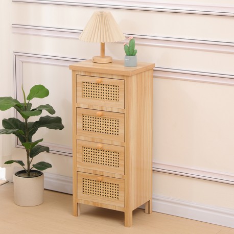 370-000039 Συρταριέρα Scandy pakoworld ξύλο πεύκου-rattan σε φυσική απόχρωση 34.5x26x78.5εκ