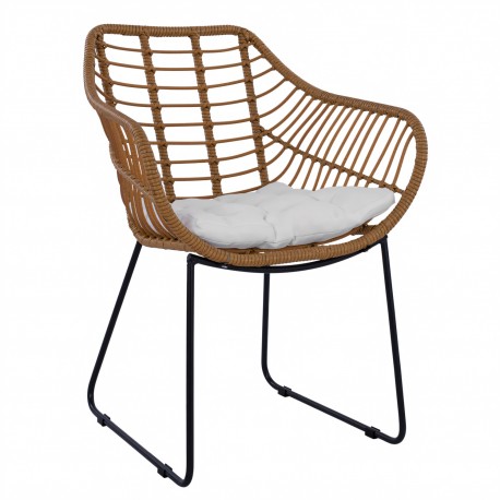 14510058 Πολυθρόνα Κήπου ArteLibre ABURIUS Φυσικό/Μαύρο Rattan/Μέταλλο 63x60x83.5cm Φυσικό/Μαύρο