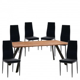 14990416 Σετ Τραπεζαρία (6+1) ArteLibre AOSA Μαύρο/Honey Maple Μέταλλο/MDF/Βελούδο 180x90x76cm 14990416 Φυσικό/Μαύρο/Maple