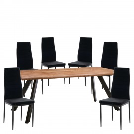 14990424 Σετ Τραπεζαρία (6+1) ArteLibre AOSA Μαύρο/Honey Maple Μέταλλο/MDF/Βελούδο 200x100x76cm 14990424 Φυσικό/Μαύρο/Maple