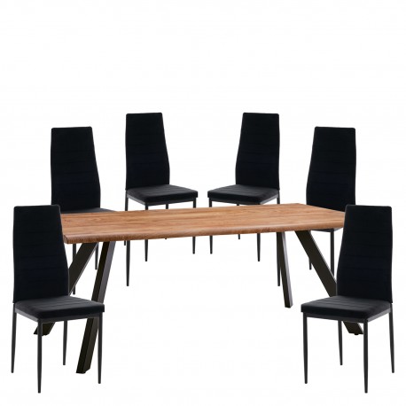 14990424 Σετ Τραπεζαρία (6+1) ArteLibre AOSA Μαύρο/Honey Maple Μέταλλο/MDF/Βελούδο 200x100x76cm 14990424 Φυσικό/Μαύρο/Maple