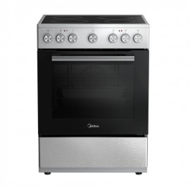 Midea MFO24D-ME4R10F(SS) Ελεύθερη Ηλεκτρική Κουζίνα 60cm 4 Εστίες Κεραμικές 70Lt 10 Πρ/τα Class A Ρολόι Αέρας & Grill Ασημί A