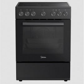 Midea MFO24D-ME4R10F(SS) Ελεύθερη Ηλεκτρική Κουζίνα 60cm 4 Εστίες Κεραμικές 70Lt 10 Πρ/τα Class A Ρολόι Αέρας & Grill Μαύρο A