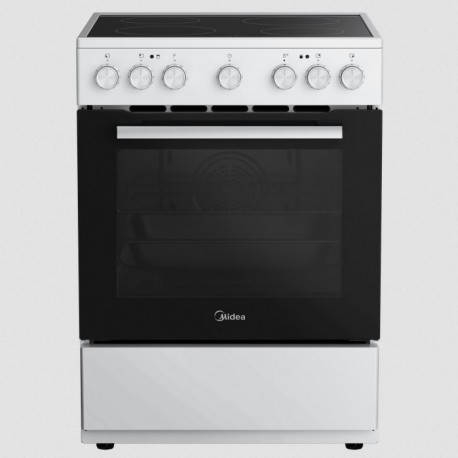 Midea MFO24D-ME4R10F(WH) Ελεύθερη Ηλεκτρική Κουζίνα 60cm 4 Εστίες Κεραμικές 70Lt 10 Πρ/τα Class A  Αέρας & Grill Λευκό Α
