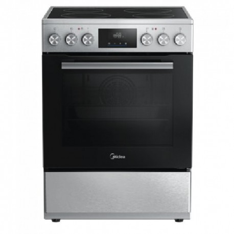 Midea MFO24D-AE4R10F(SS) Ελεύθερη Ηλεκτρική Κουζίνα 60cm 4 Εστίες Κεραμικές 70Lt 10 Πρ/τα A Τηλεσκοπικό Αέρα & Grill Ασημί  Α