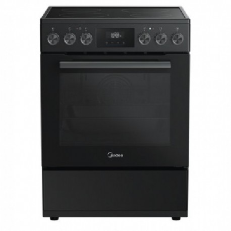Midea MFO24D-AE4R10F(BK) Ελεύθερη Ηλεκτρική Κουζίνα 60cm 4 Εστίες Κεραμικές 70Lt 10 Πρ/τα  A Τηλεσκοπικό Αέρα & Grill Μαύρο Α
