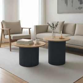 029-000427 Tραπέζια σαλονιού Dovel pakoworld mdf σετ 2τεμ. sonoma-μαύρο μεταλλο