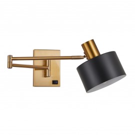 77-8366 SE21-GM-52-MS1  ADEPT WALL LAMP Gold Matt Wall lamp with Switcher and Black Metal Shade+