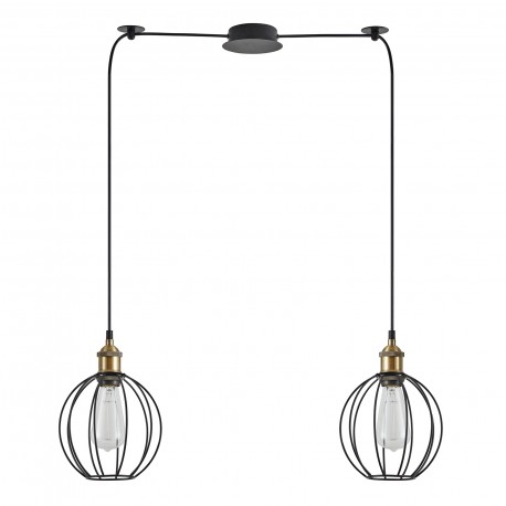 77-8713 SE21-BR-10-BL2-GR2 MAGNUM Bronze Metal Pendant Black Metal Grid with Black Fabric Cable+