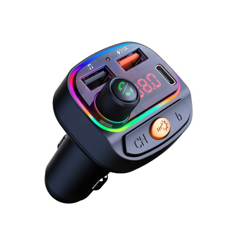 10085-0003 Osio OFT-4265BT Bluetooth FM Transmitter Αυτοκινήτου με 1×USB-A + 1×USB-C, Hands-Free & Φωτισμό 7 Χρωμάτων (Μαύρο)
