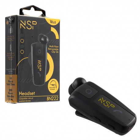 15191-0013 NSP BN222 Πτυσσόμενο Bluetooth Handsfree V6.0 με Δόνηση & Anti-Lost, Σύνδεση 2 Συσκευών Μαύρο - 8402555