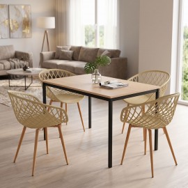 200-001892 Τραπεζαρία με Πολυθρόνες Ezra cappuccino και Τραπέζι Faragio μαύρο με φυσική απόχρωση 120x75x75εκ Σετ 5τεμ