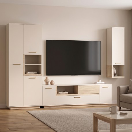 192-000072 Σύνθετο σαλονιού Norda pakoworld κρεμ με oak 187x40x58,4εκ