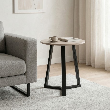 225-000101 Βοηθητικό τραπέζι Berton pakoworld cappuccino με μαύρο μέταλλο Φ45x52εκ