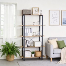 085-000046 Βιβλιοθήκη Nebranzo pakoworld oak με μαύρο μέταλλο 80x34x155.3εκ