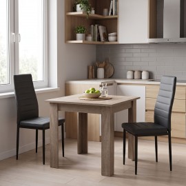 200-001163 Τραπεζαρία Manka-Parker pakoworld σετ 3τεμ mdf σε μαύρη-sonoma truffle απόχρωση 80x80x77εκ
