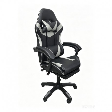 01-0428 A9937 ΜΑΥΡΟ/ΓΚΡΙ PVC ΠΟΛΥΘΡΟΝΑ GAMING/ΜΕ ΥΠΟΠΟΔΙΟ 64X59X43-112/53-125εκ.
