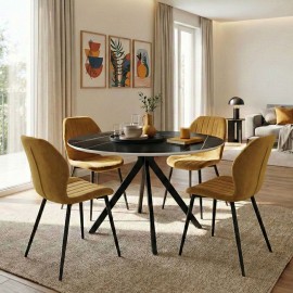 200-001590 Τραπεζαρία με Καρέκλες Jelour Κίτρινο και Τραπέζι Orbital Μαύρο Φ120x76 Σετ 5τεμ