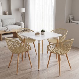 200-002003 Τραπεζαρία με Πολυθρόνες Ezra cappuccino και Τραπέζι Natali λευκό 80x80x76εκ Σετ 5τεμ