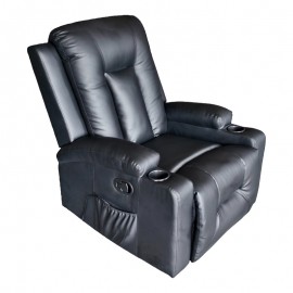 331-000003 Πολυθρόνα relax με μηχανισμό massage Gessel pakoworld PU σε μαύρη απόχρωση 80x90x98εκ